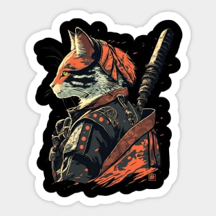 Japanese Cat Samurai Sticker